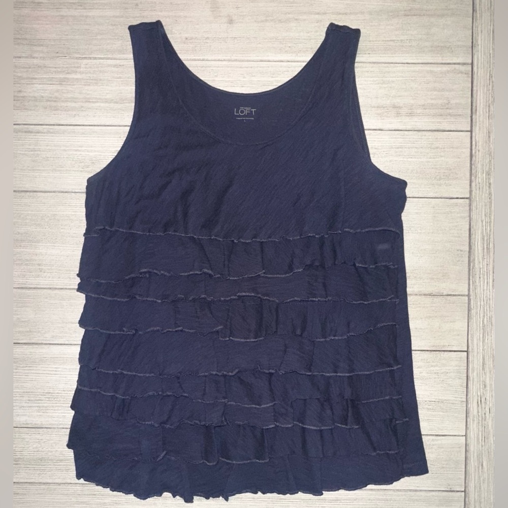 Ann Taylor LOFT Navy Blue Ruffle Tank Top